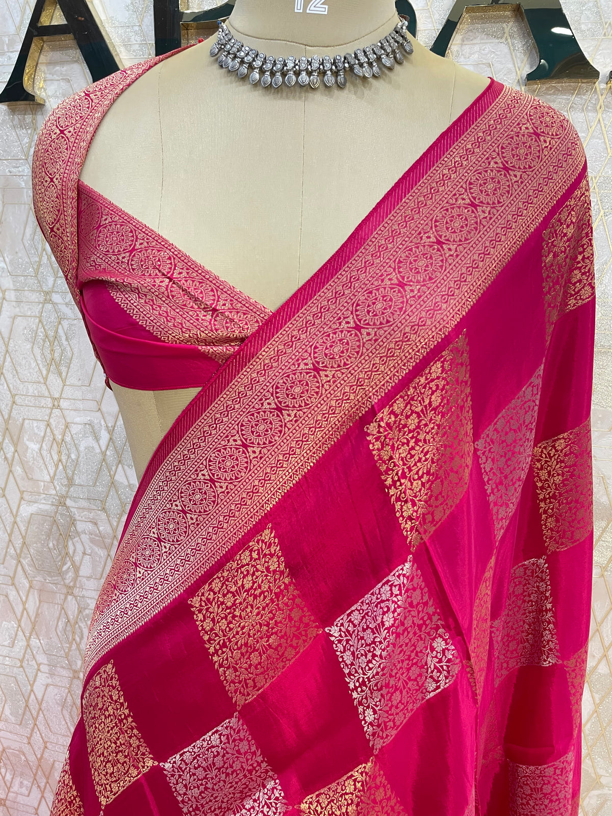 Pink Chiniya Crepe Saree 29