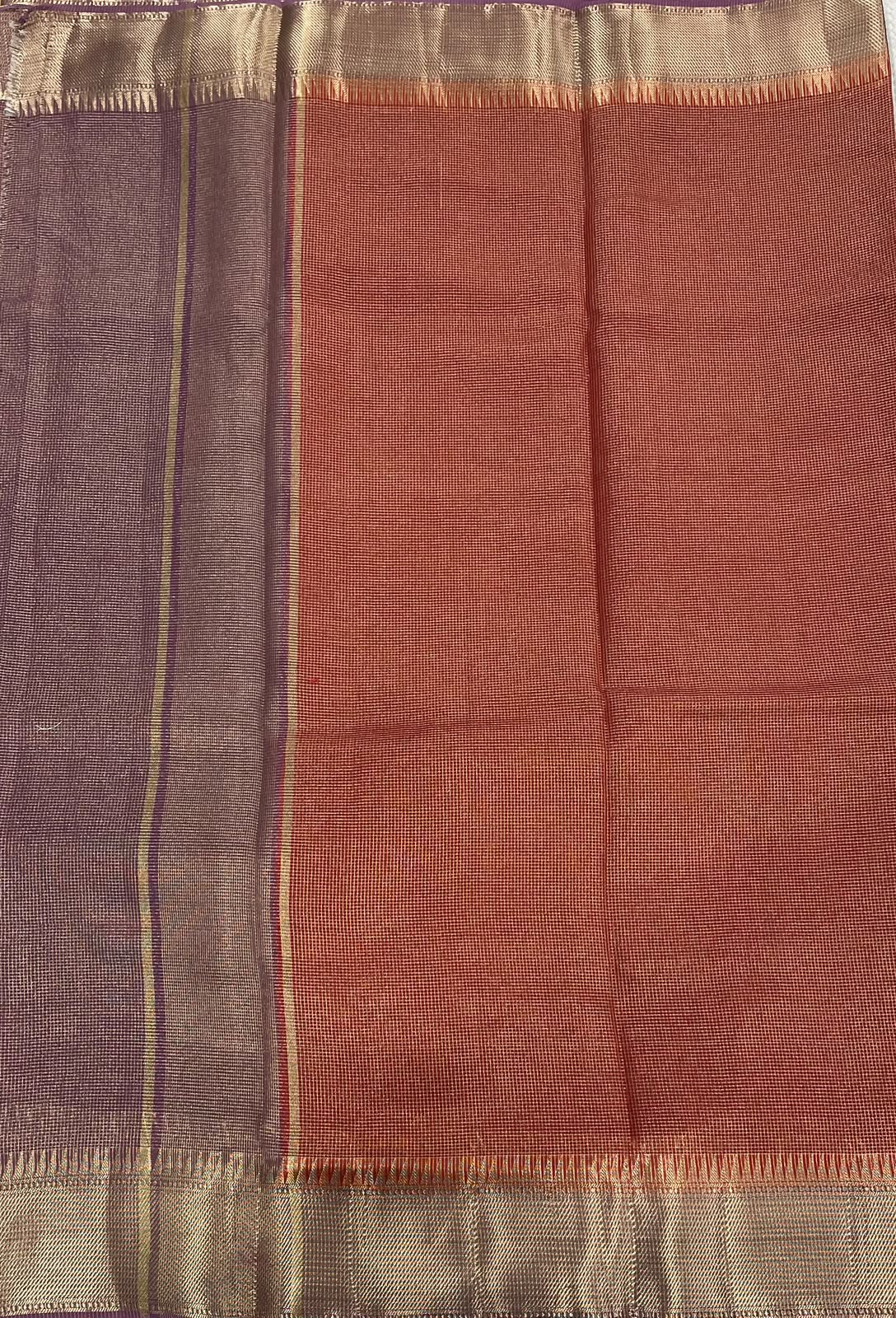 Red n Lavender Checks Cotton Silk Saree 13