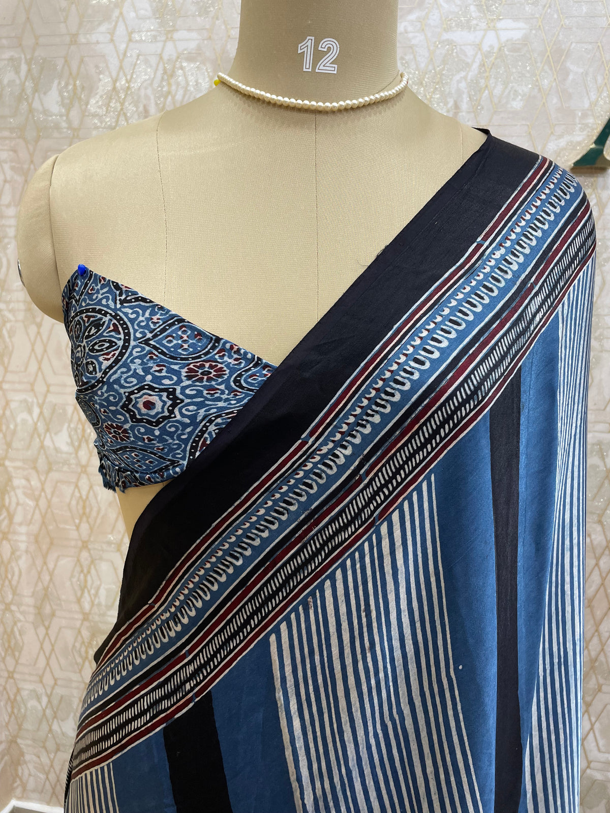 Blue Pure Modal Silk Ajrak Print Saree 05
