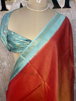 Rust Orange n Blue Tussur Saree 36