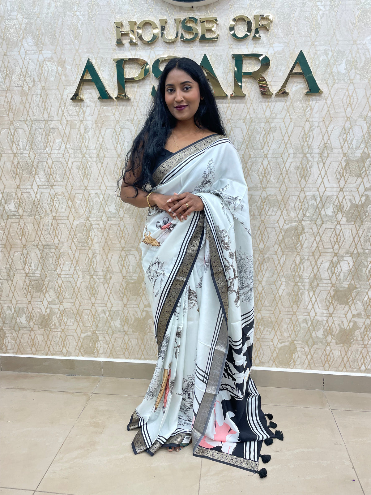 White Soft Crepe Digital Print Saree 48