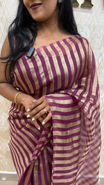 Maroon Pure Tissue Stripes Saree 11