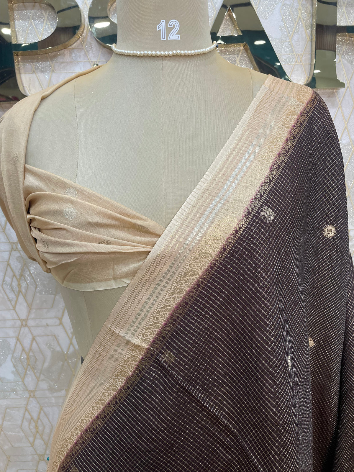 Brown Checks Cotton Silk Saree 13