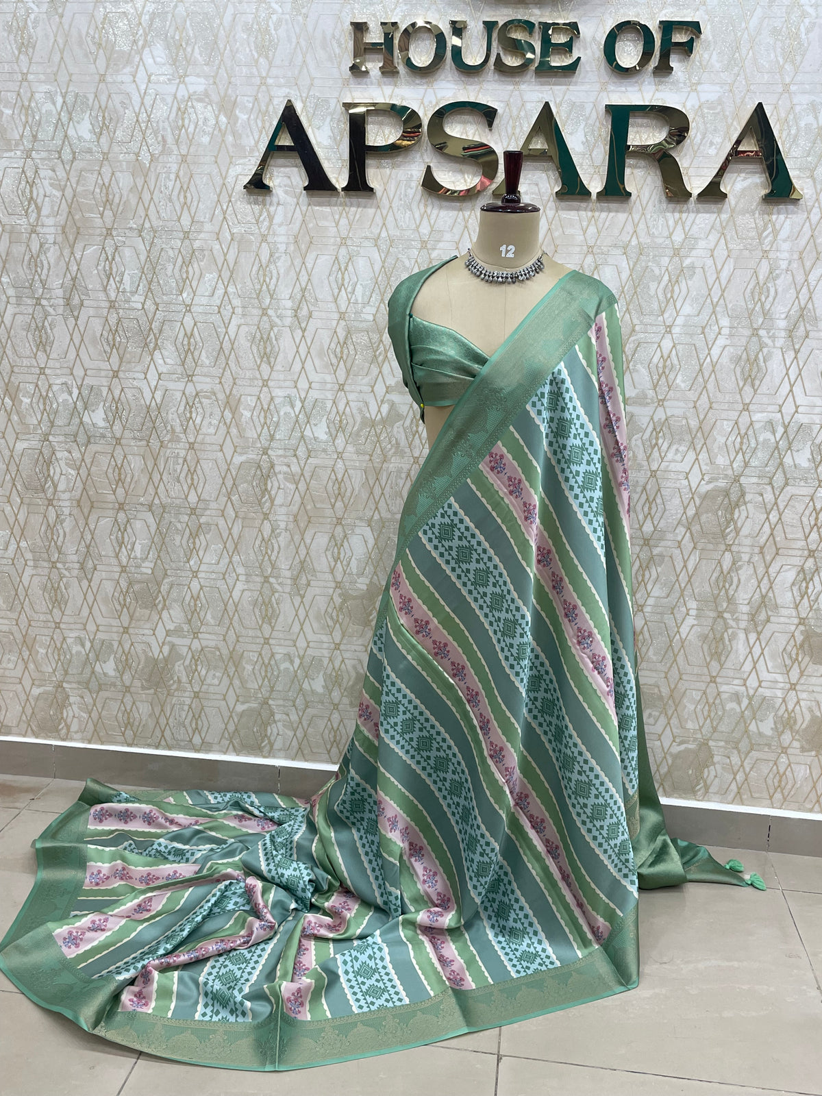 Pista Green Satin Stripes Saree 37