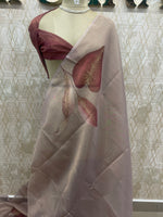 Grey n Maroon Tissue Floral Print Saree 35