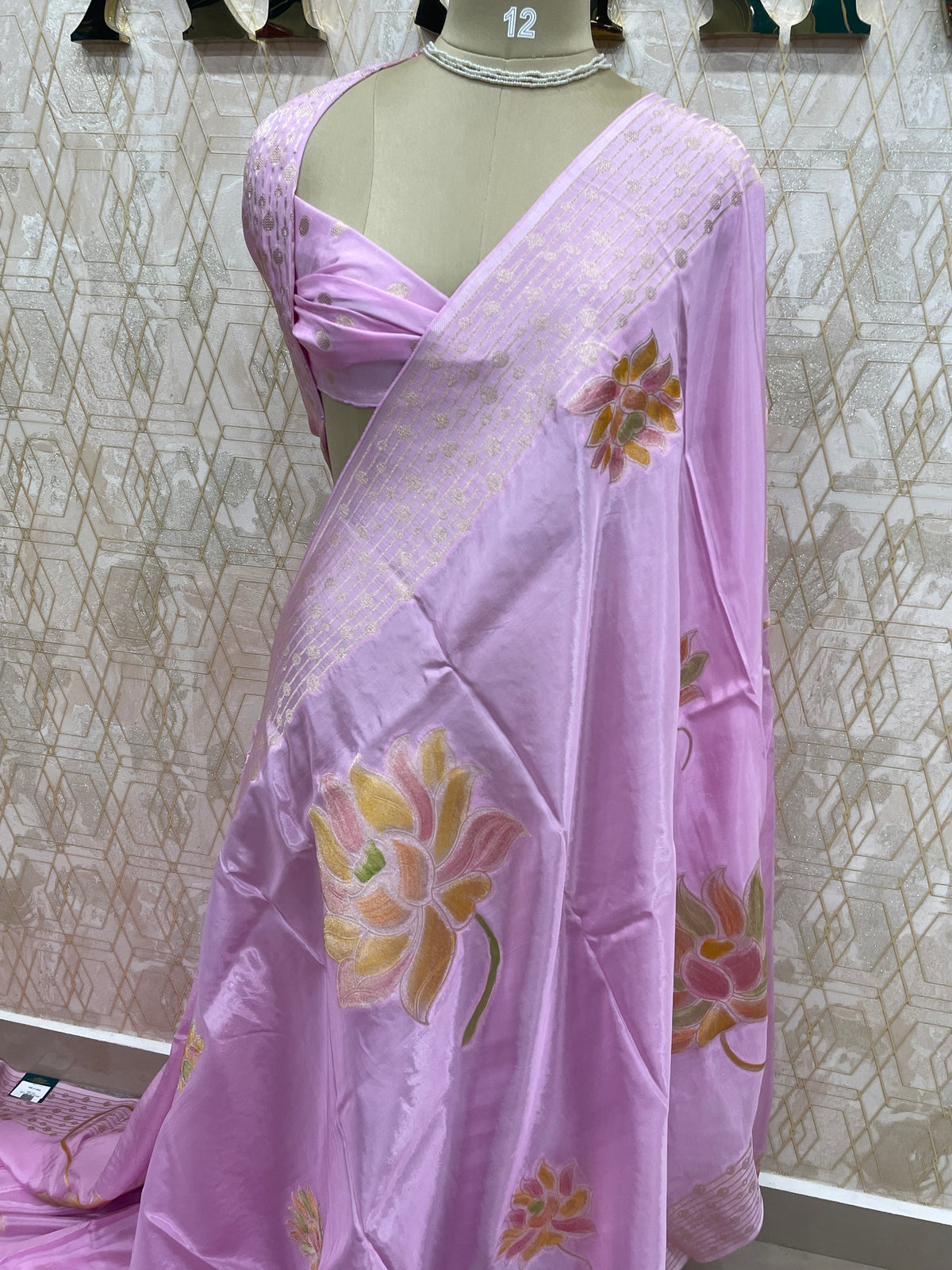 Baby Pink Banarasi Soft Crepe Saree 33