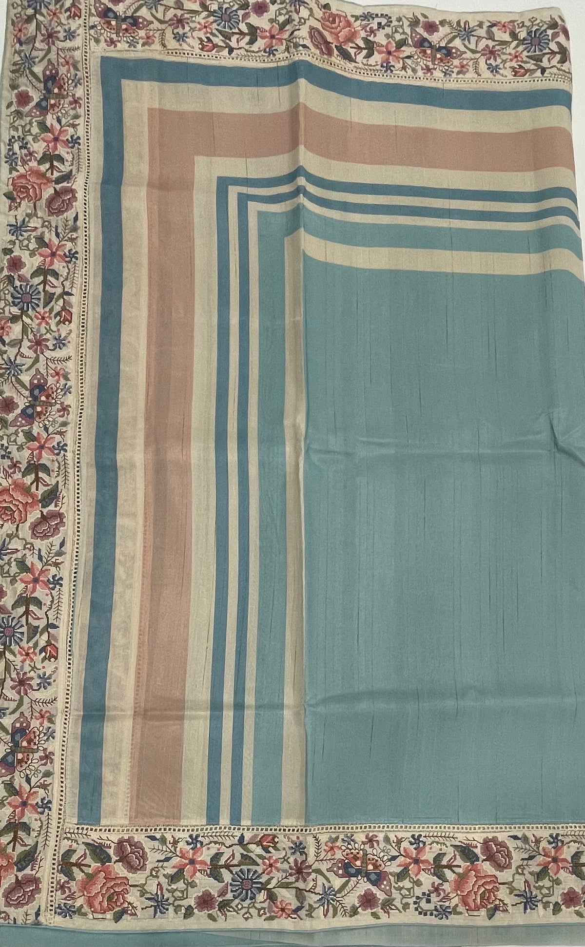 Beige n Blue Soft Tussur Petite Embroidery Saree 21