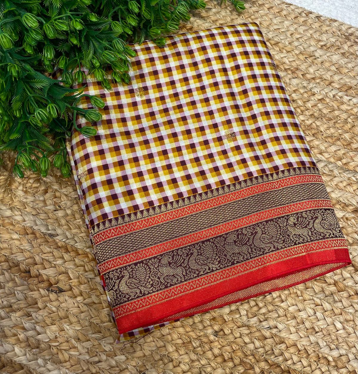 Yellow n Maroon Soft Silk Vintage Saree 300