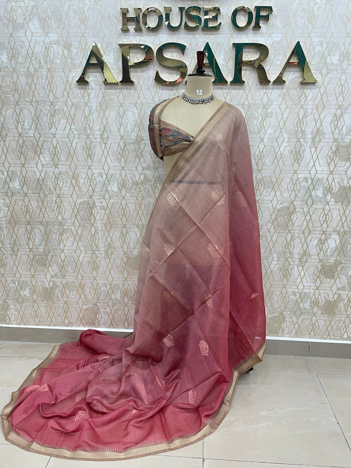 Brown n Pink Raw Silk Saree 51