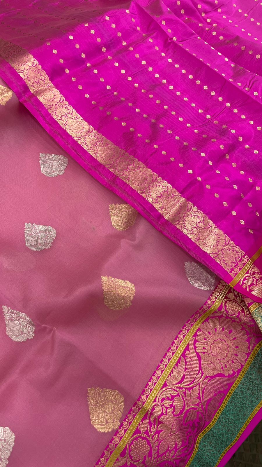 Pink Pure Kora Katan Designer saree 02