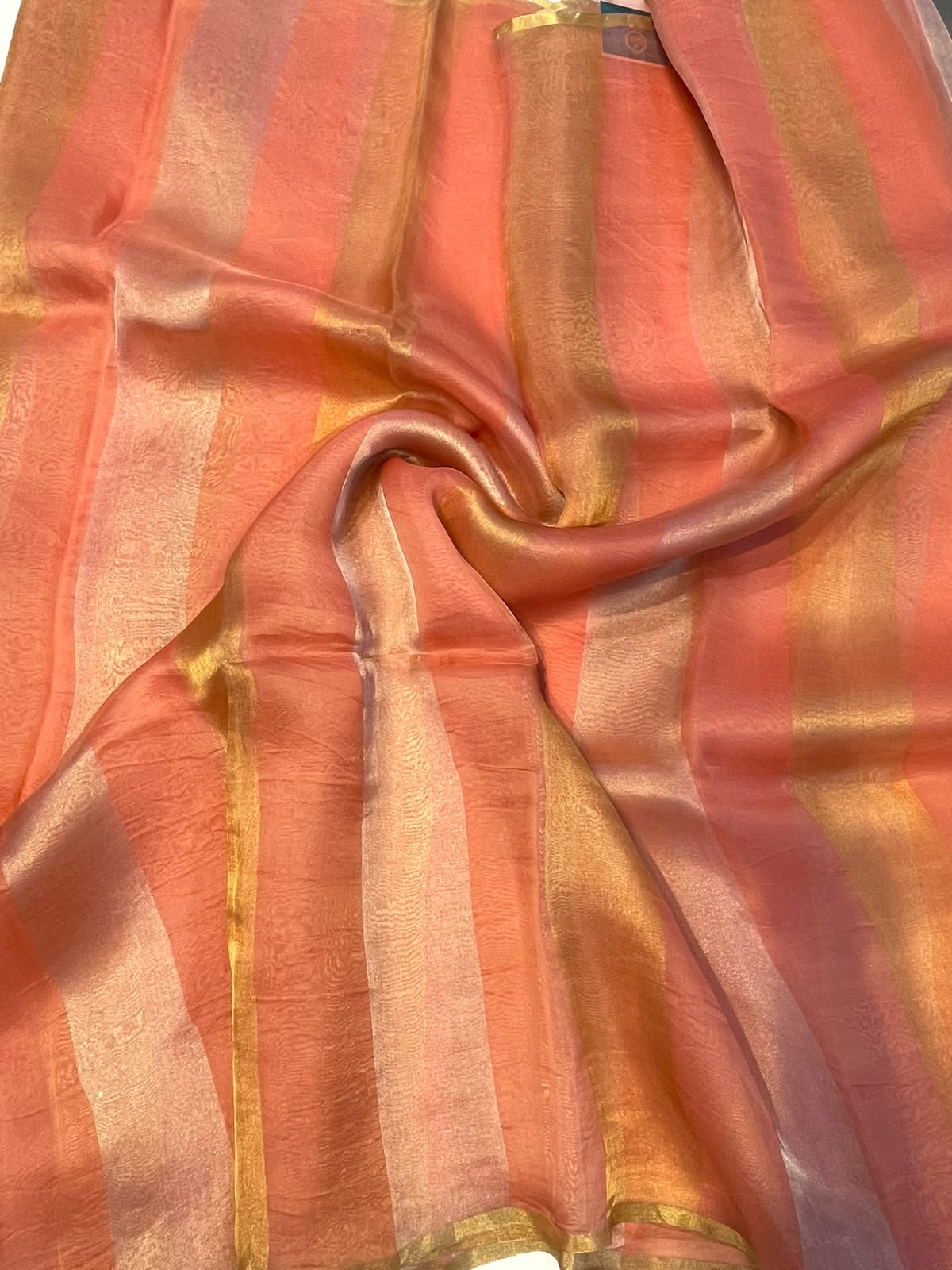Peach Pure Tissue Stripes Saree 11