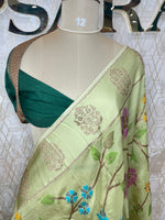 Pista Green Soft Tussur Floral Work Saree 63