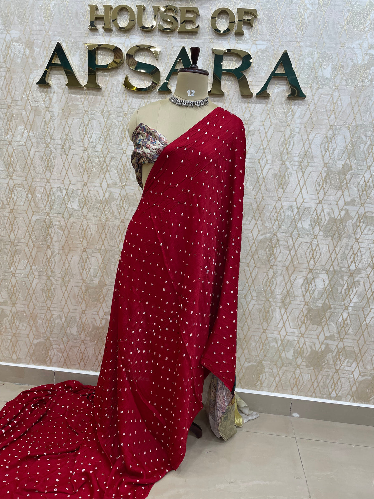 Red Blue Pure Modal Silk Bandhini With Kalamkari Print Saree 05