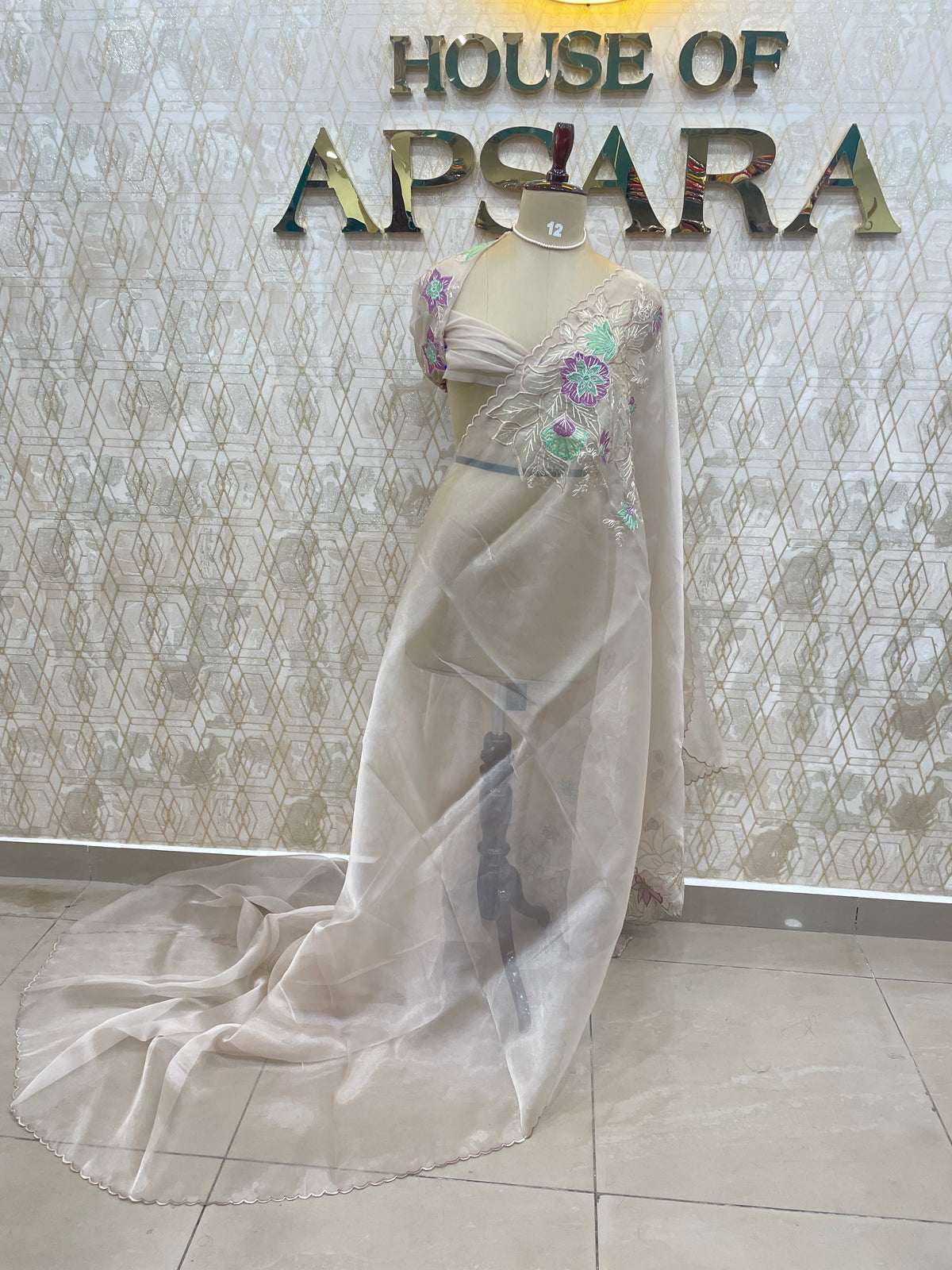 Cream Soft Organza Embroidery Saree 40