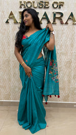 Teal Blue Knot Work Matka Tussar Saree 28