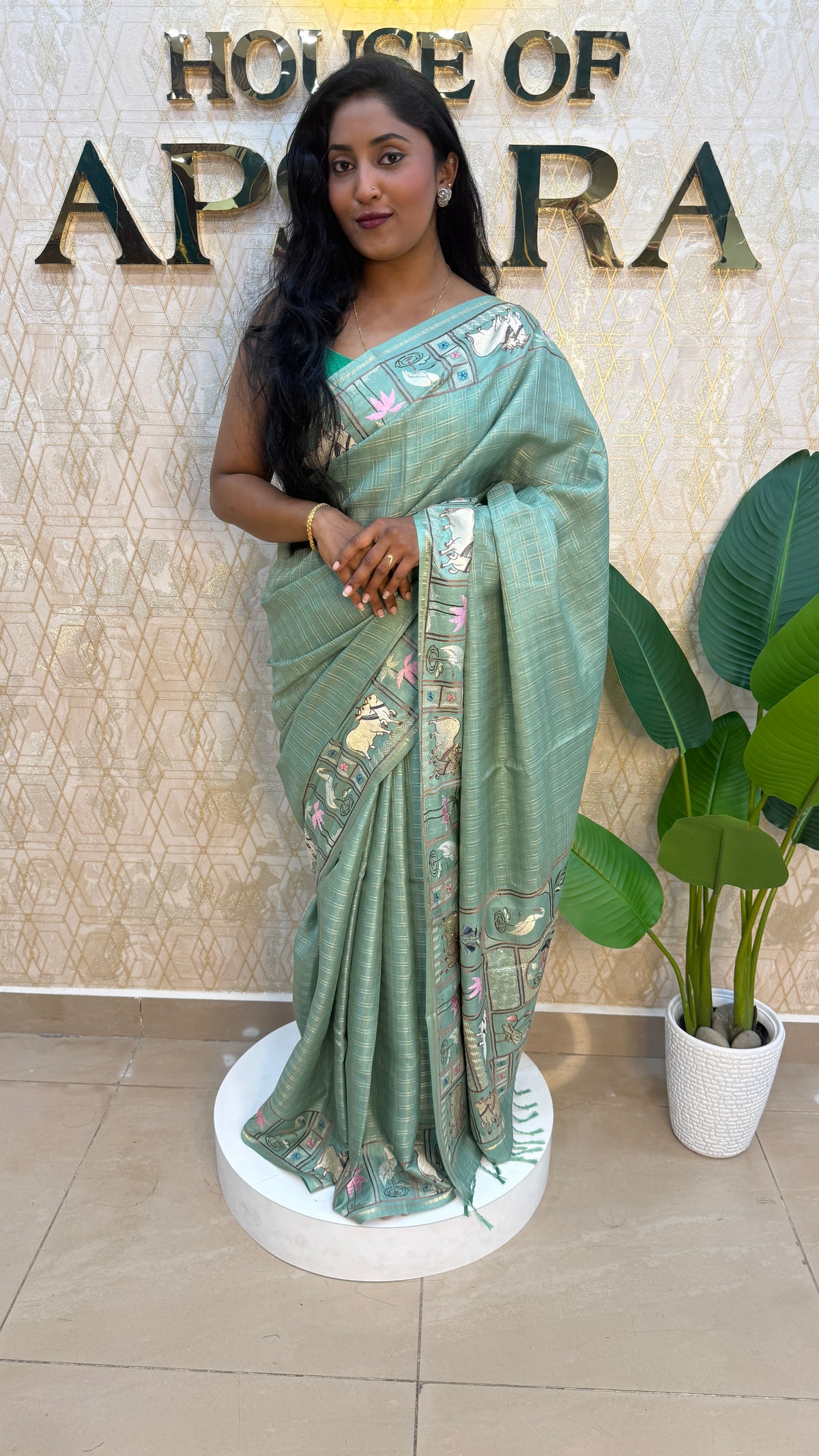 Green Soft Tussur Embroidery Saree 21