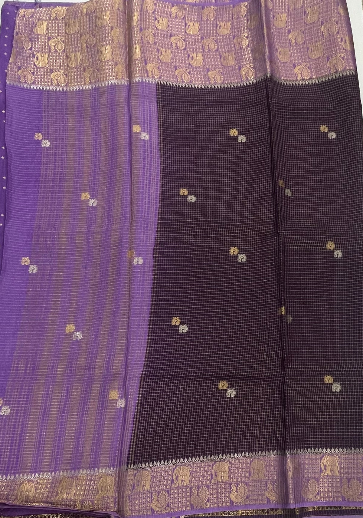 Purple n Lilac Checks Cotton Silk Saree 13