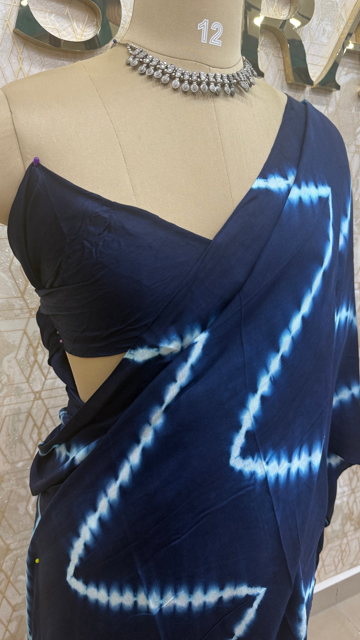 Navy Blue Pure Modal Silk Shibori Print Saree 05