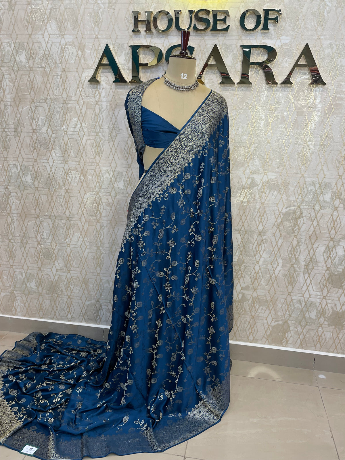 Royal Blue Satin Mashru Silk Saree 07