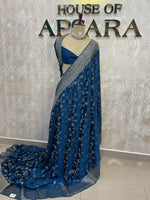 Royal Blue Satin Mashru Silk Saree 07