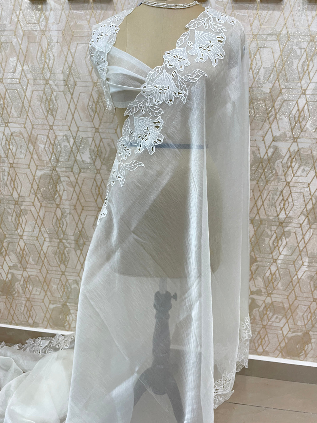 White Organza CutWork Saree 40