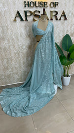 Blue Handwork Designer Partyware Saree 98