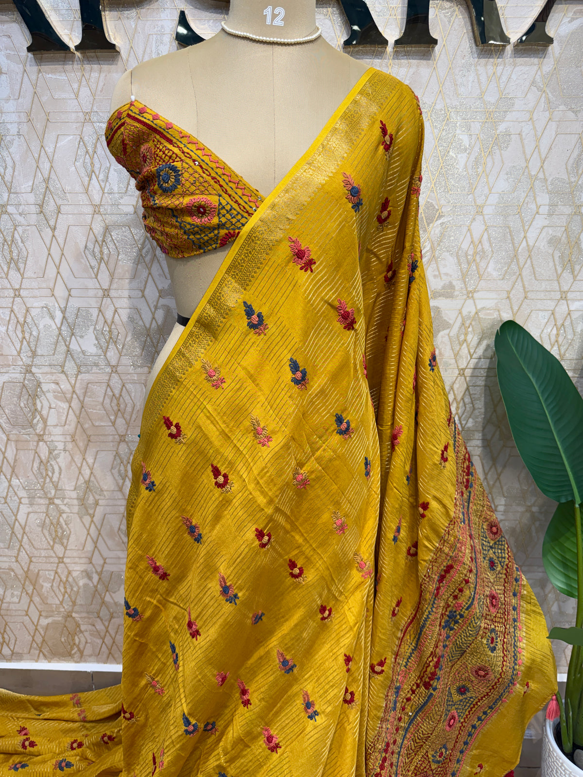 Yellow Crepe Handwork Saree 206