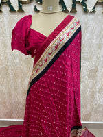 Pink Blue Pure Modal Silk Bandhini With Kalamkari Print Saree 05
