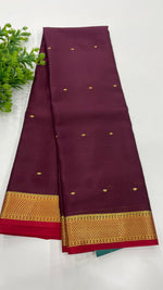 Dark Brown n Red Pure Mysore Silk Crepe Saree 01