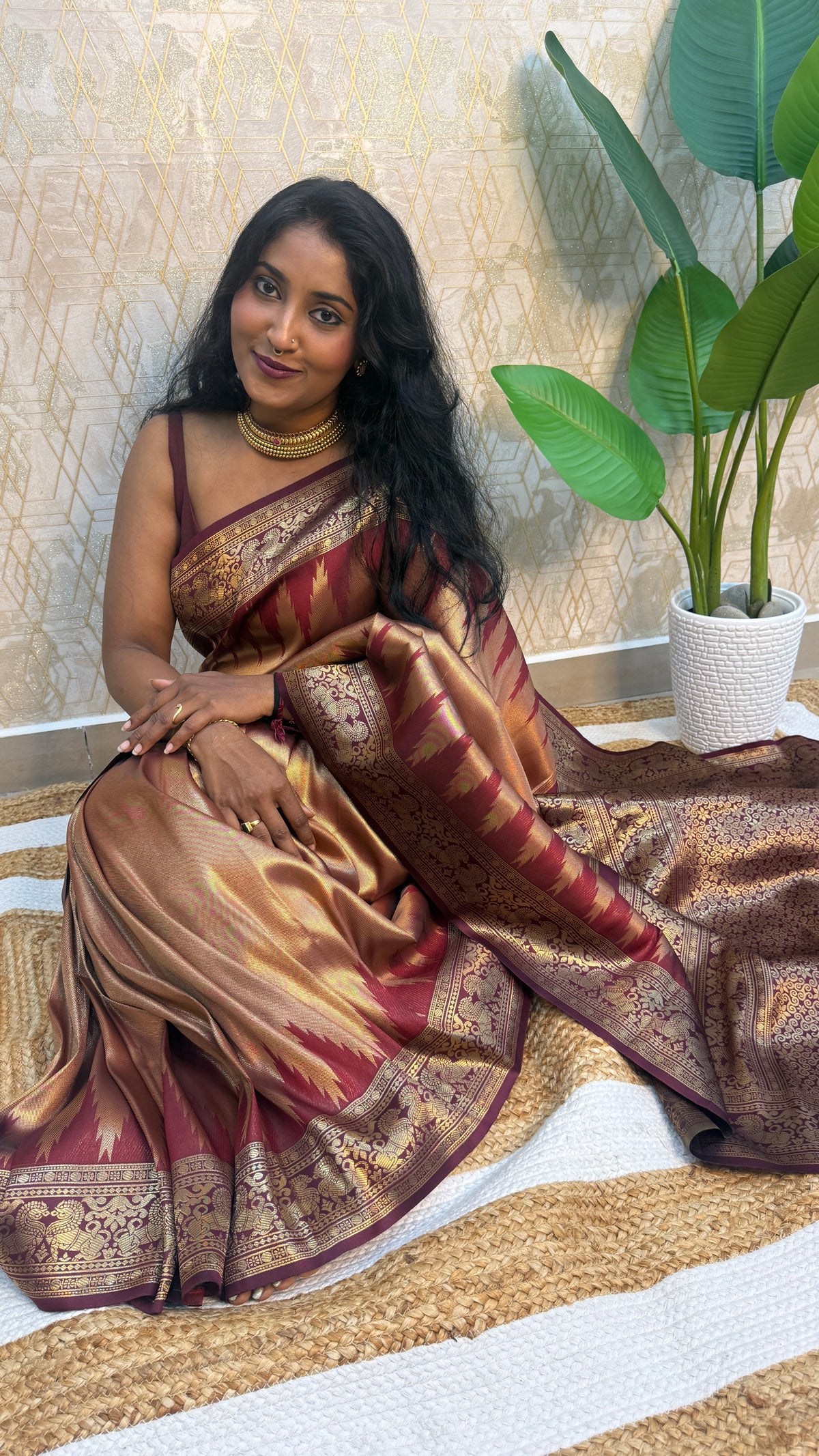 Gold n Maroon Semi Silk Saree 97
