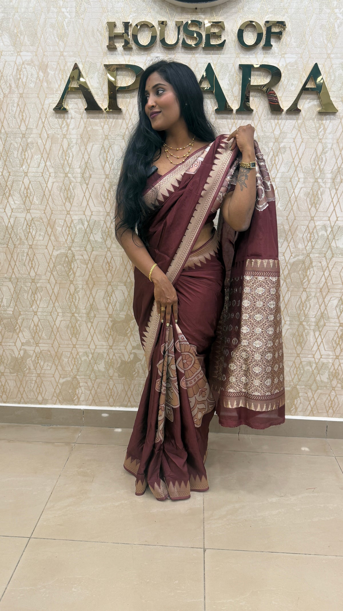Brown Chiniya Crepe Saree 29