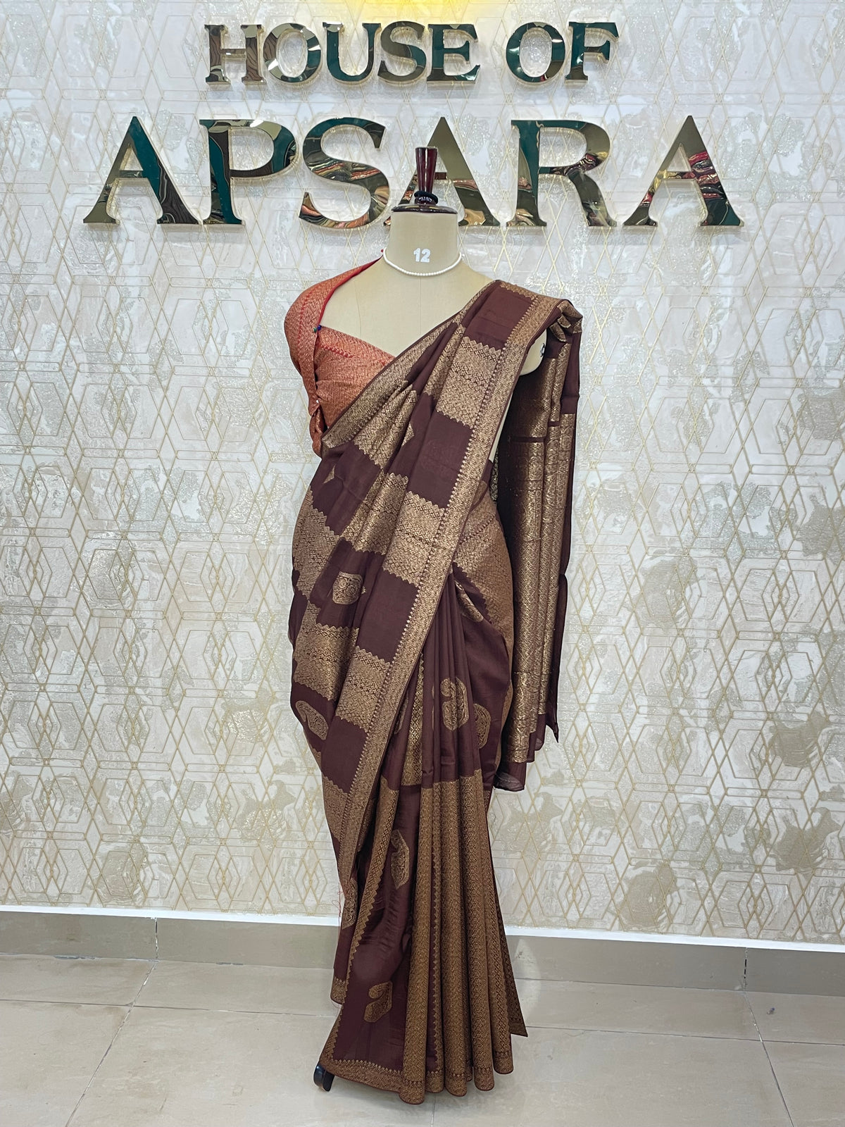 Brown Tussur Self With Contrast Blouse Saree 36