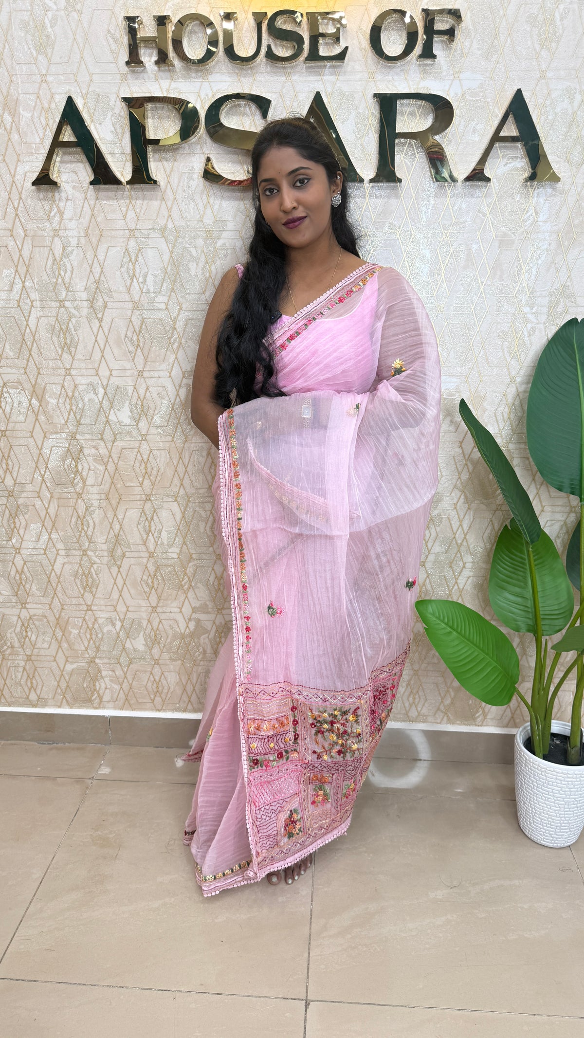 Baby Pink Soft Crush Tissue Saree 92