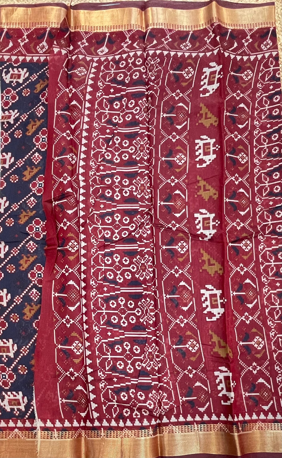 Navy Blue n Maroon Patola Mangalgiri Cotton Silk Saree 13