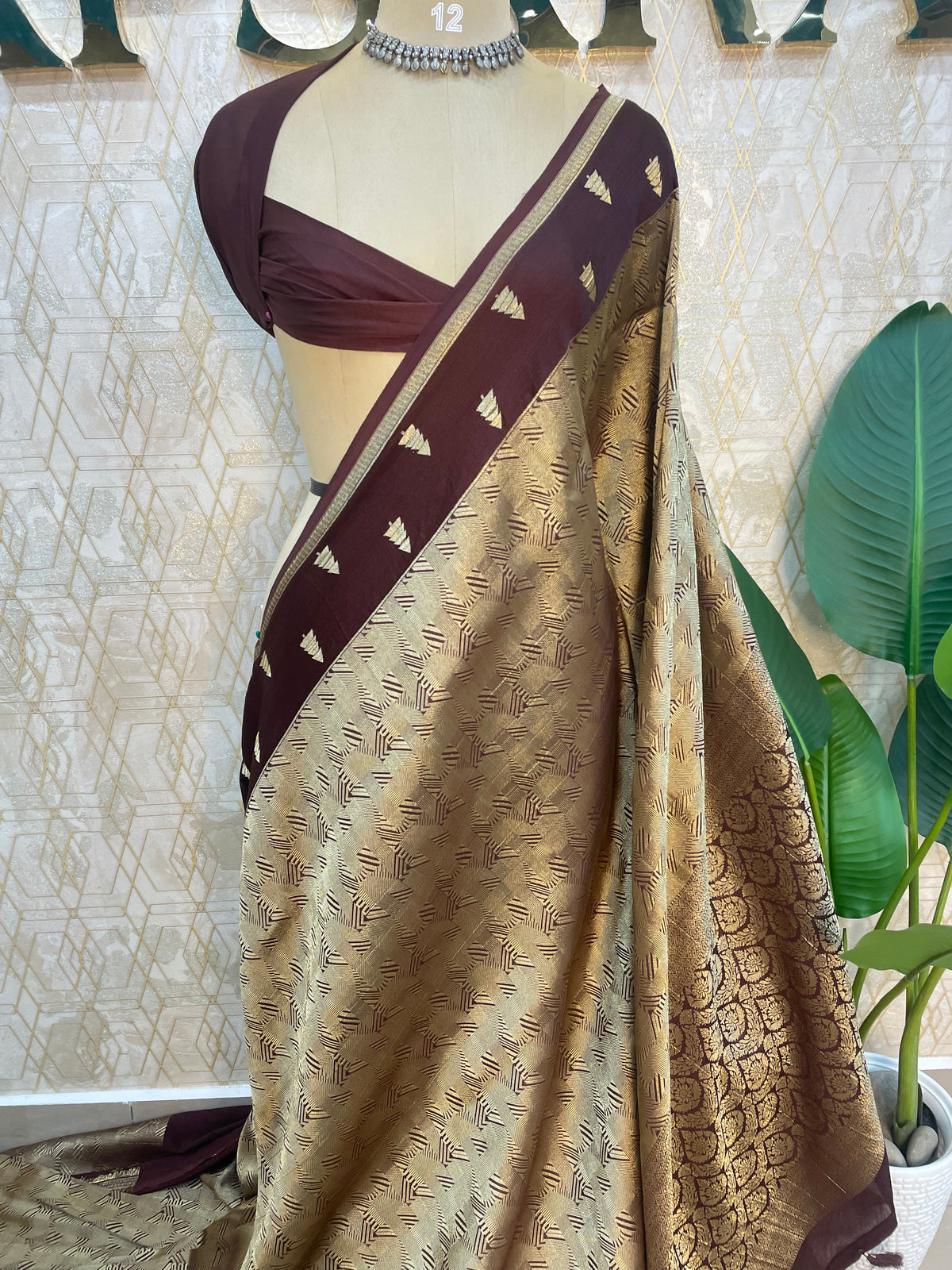 Brown Chinon Brocade Saree 106