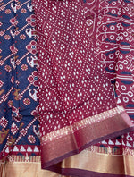 Navy Blue n Maroon Patola Mangalgiri Cotton Silk Saree 13