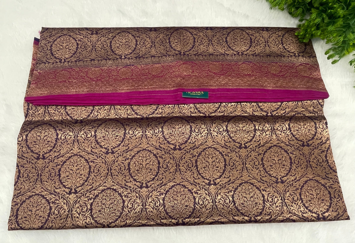 Purple n Pink Pure Tussur Handblom Saree 12