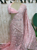 Baby Pink Organza Floral Embroidery Saree 29