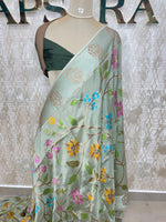 Olive Green Soft Tussur Floral Work Saree 63