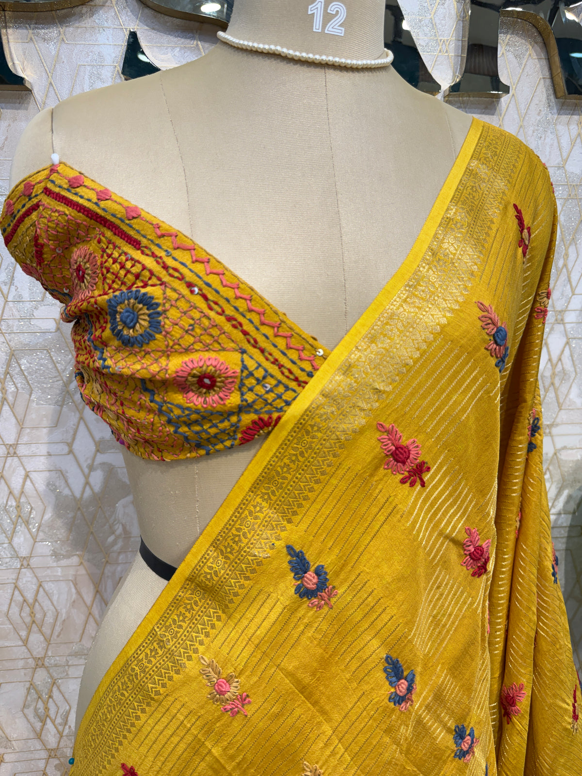 Yellow Crepe Handwork Saree 206