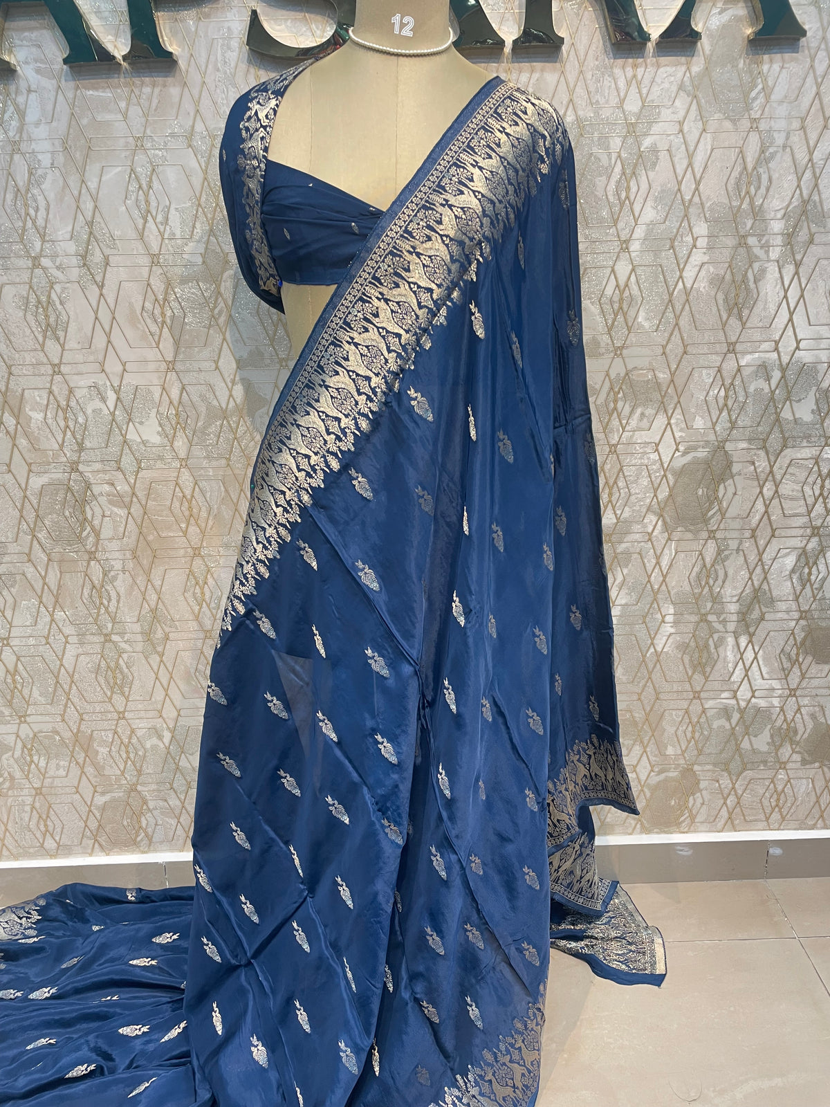 Navy Blue Chiniya Crepe Saree 66