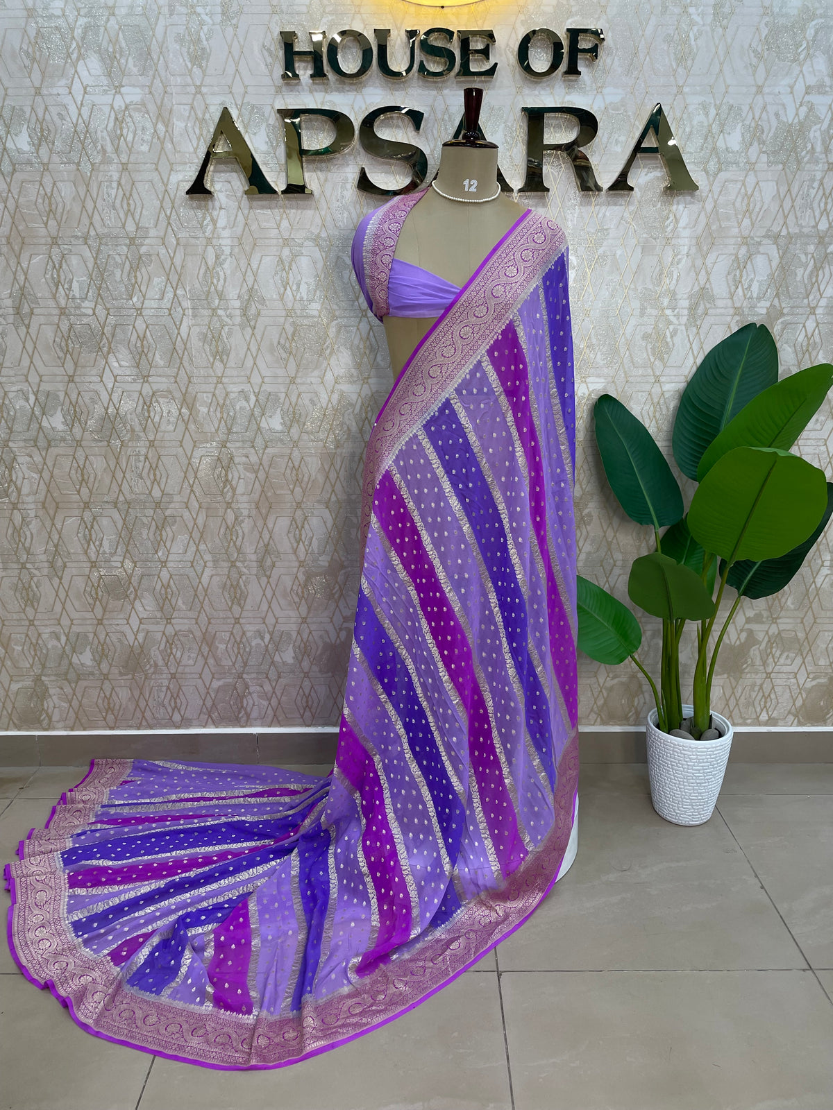 Pink n Purple Dual Shade Pure Khadi Rangkart Georgette Saree 04