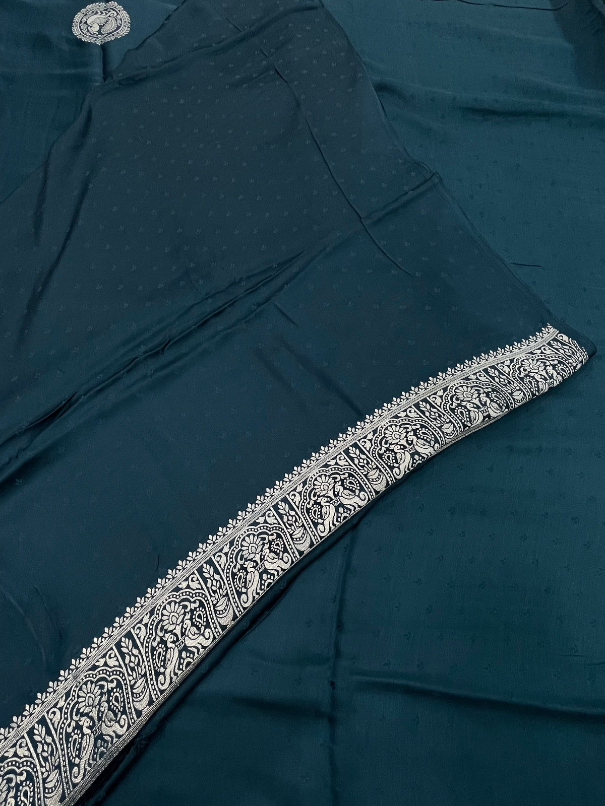 Peacock Blue Satin Mashru Silk Saree 07