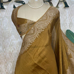 Mustard yellow Banarasi Tussar Georgette Saree 308