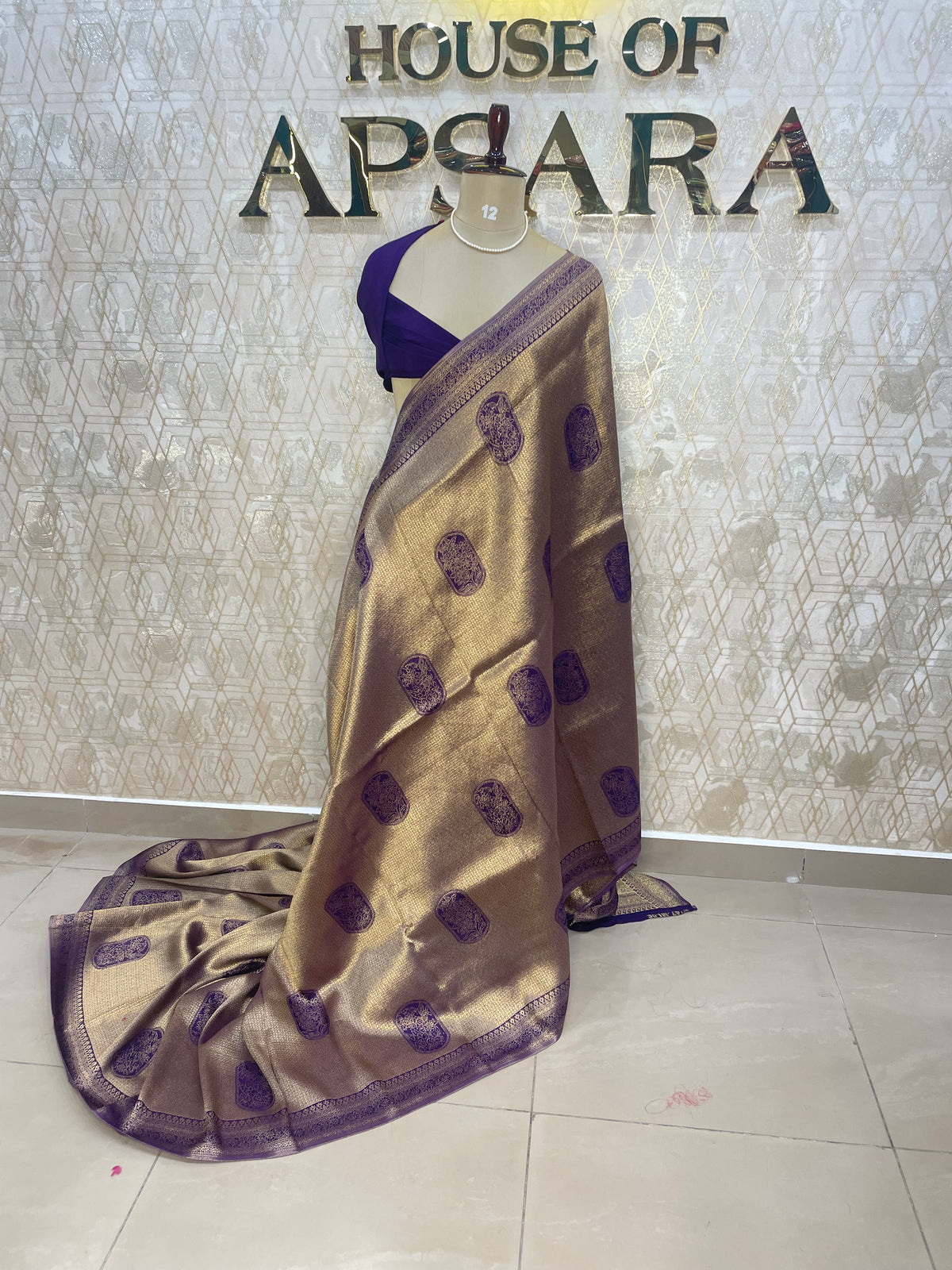 Gold n Purple Soft Tissue Saree 11