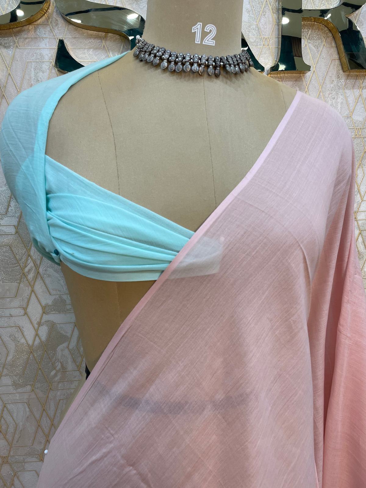 Beige n Blue Mul Cotton Saree 101