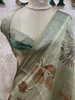 Green Kanchivaram Tissue Floral Print Saree 35