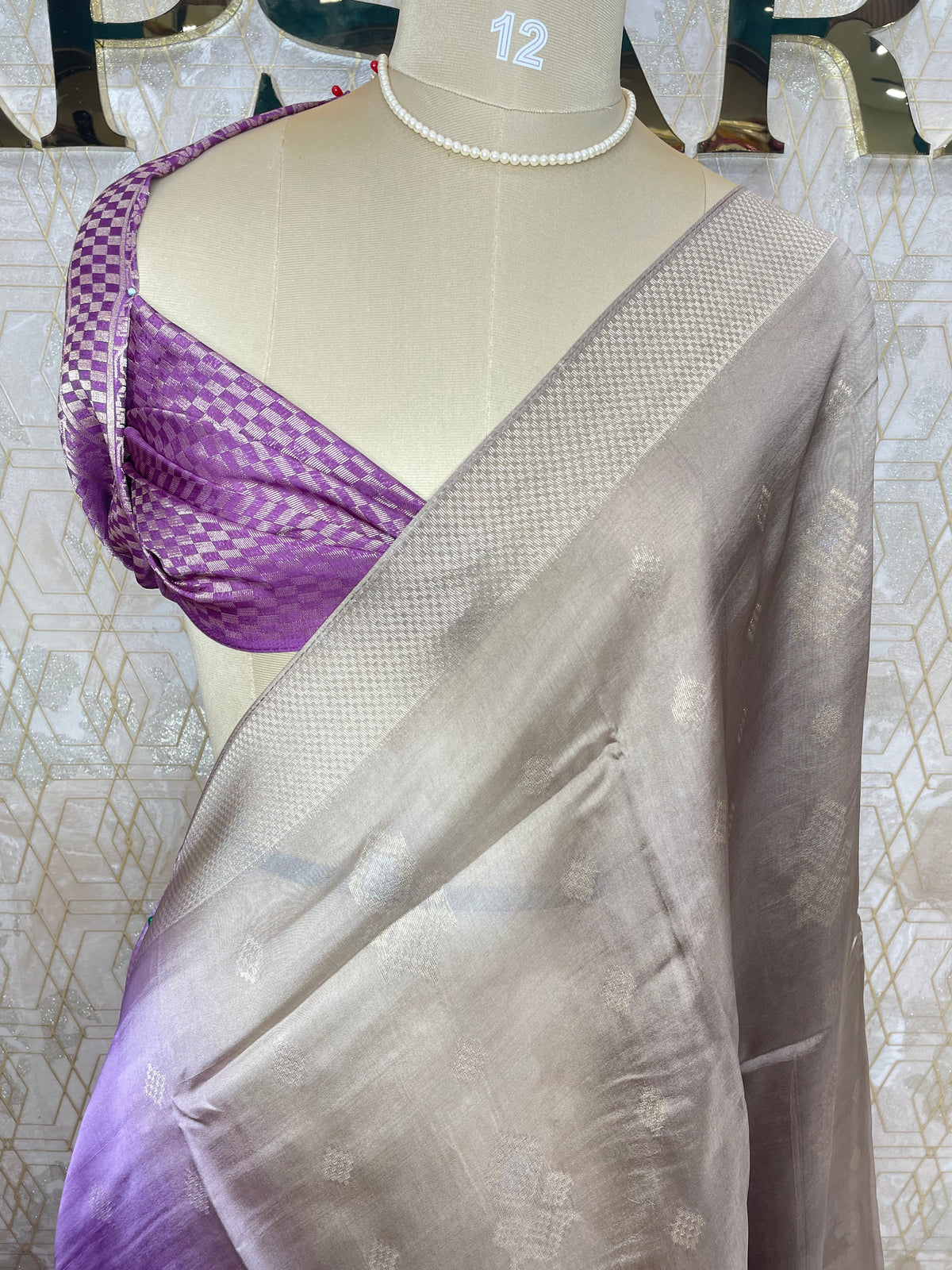 Grey n Purple Semi Tussur Kora Dual Shade Saree 36