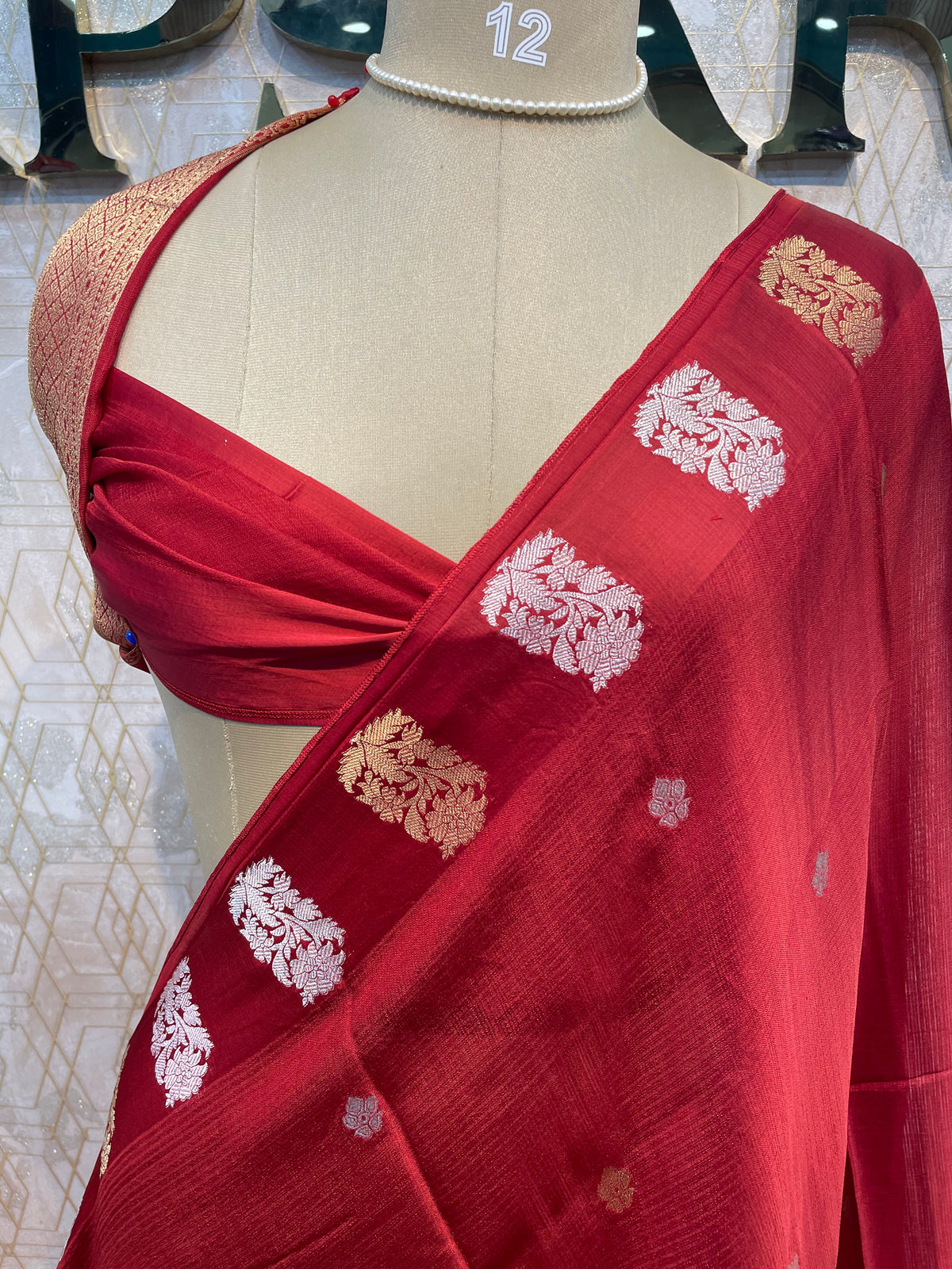 Rust Orange Crepe Kota Checks Saree 66