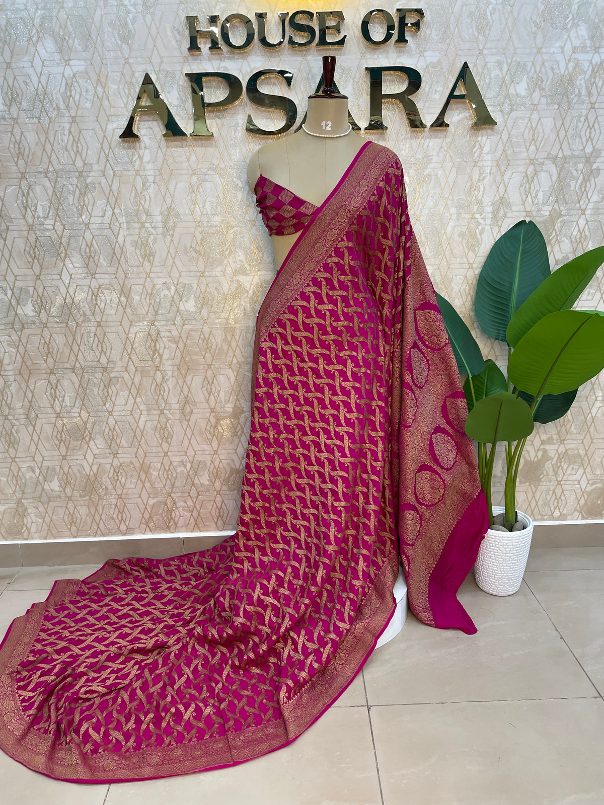 Pink Pure Banarasi Crepe Self Saree 03